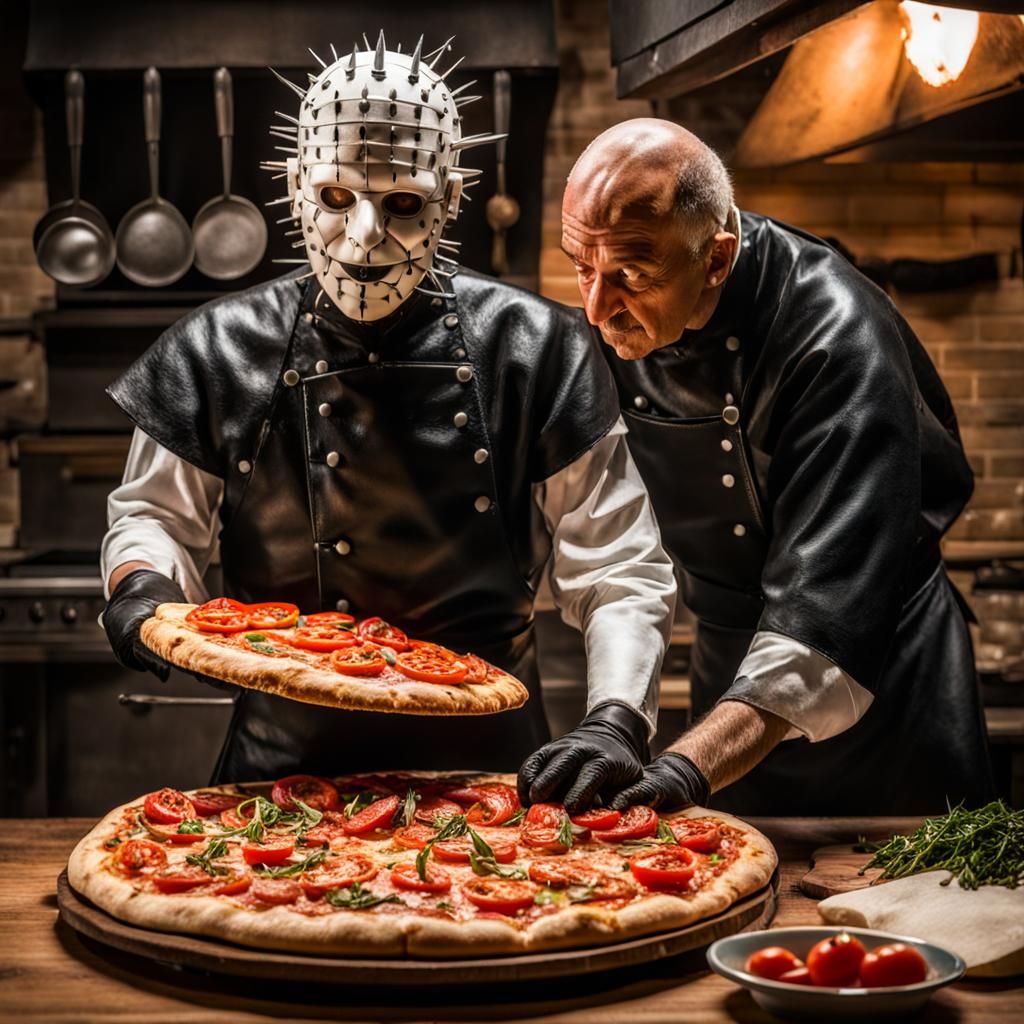 Pinhead as Pizza Maker in Hellraiser Kitchen