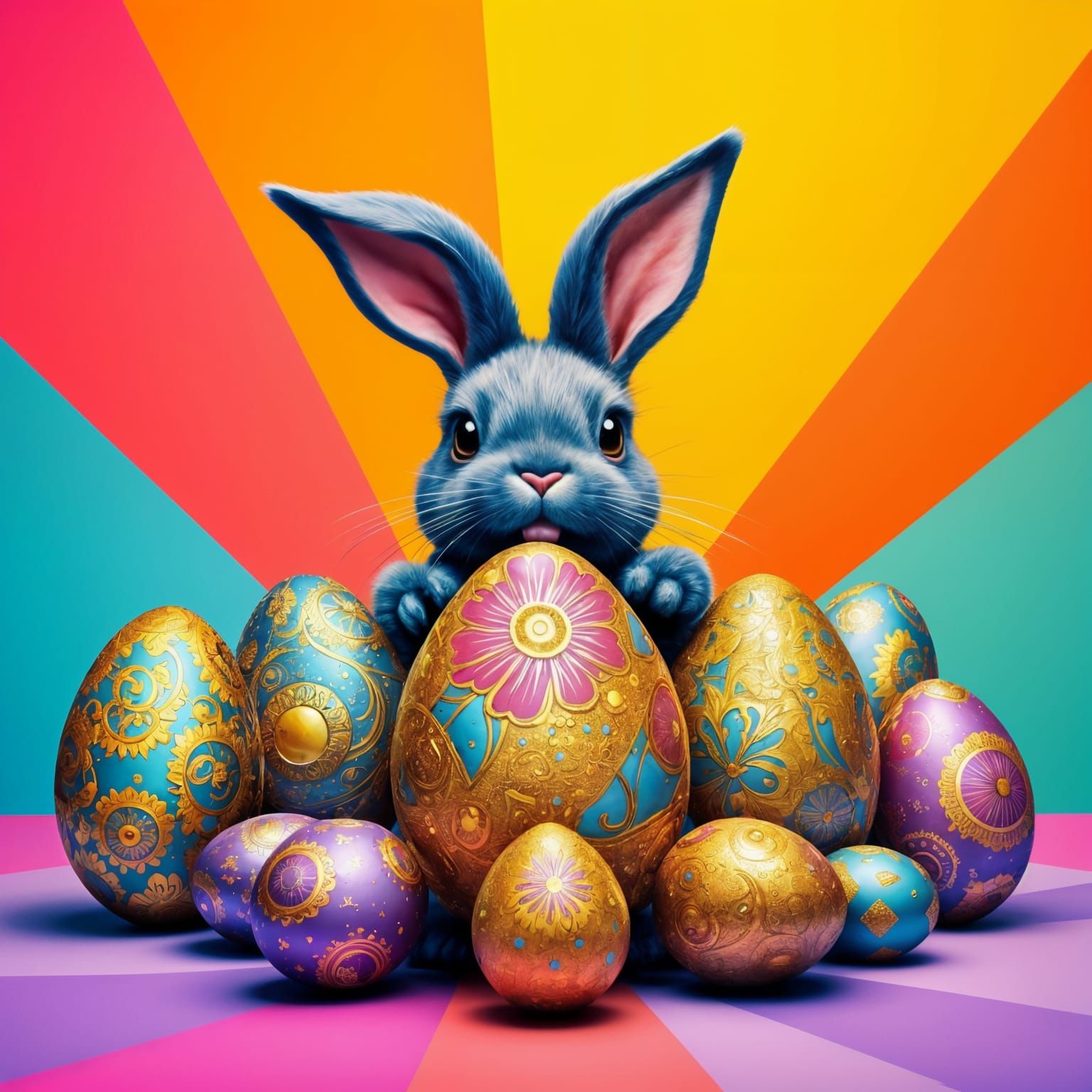 Golden Easter Bunny Showcases Vibrant Eggs in Triadic Color ...