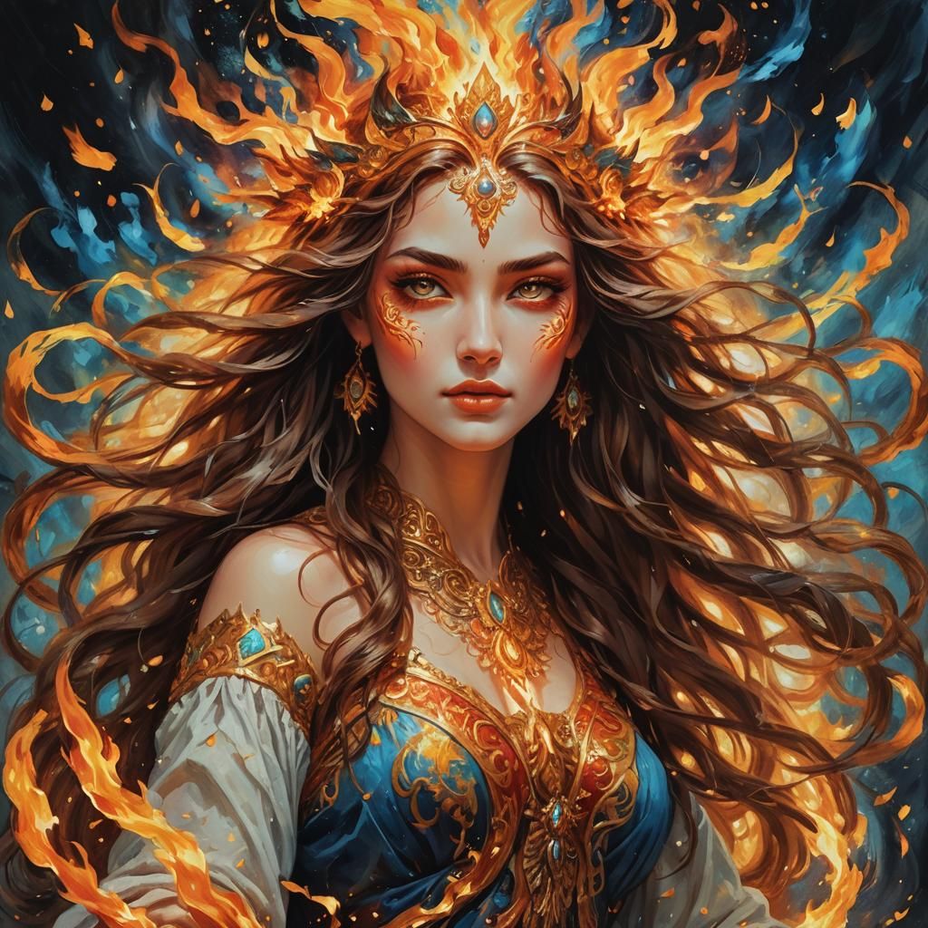 Fire Goddess in Baroque Style Oil Painting