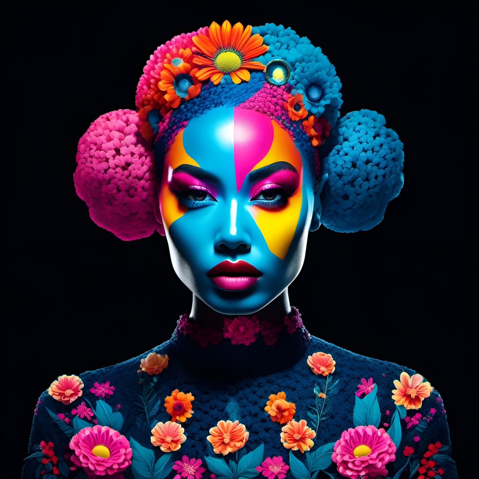 Seapunk Woman Portrait in Pointillism Style