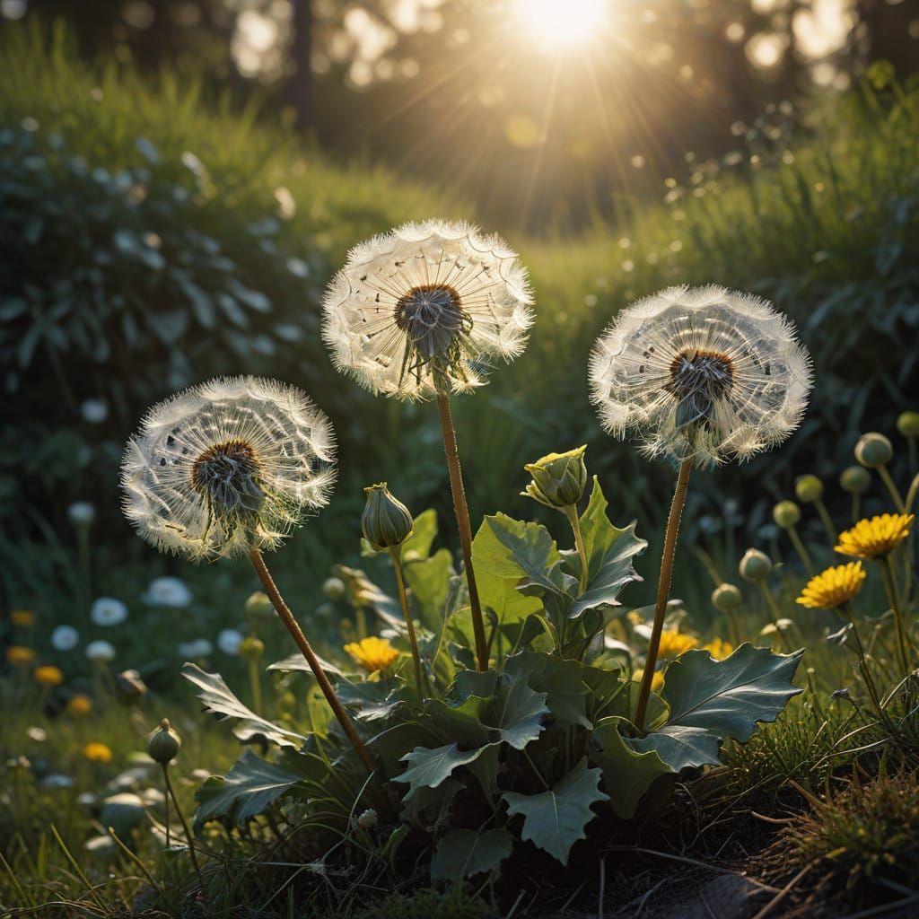 Glowing Dandelions in Golden Evening Light