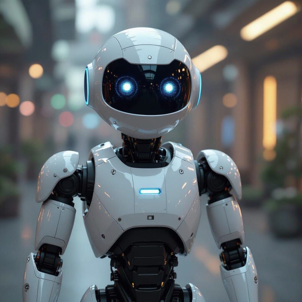 Hyperrealistic Dwarf Robot with Childlike Face in 8K