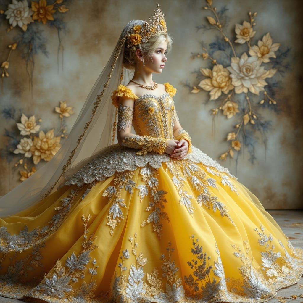 Beautiful Fantasy Princess in Yellow and Gold