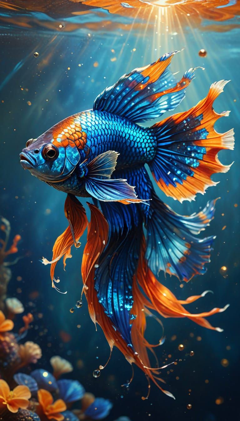 Betta Fish with Butterfly Wings in Mosaic Style