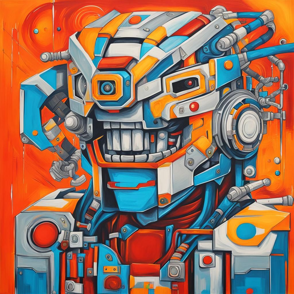 Abstract Cyborg Robot Portrait in Complementary Colors