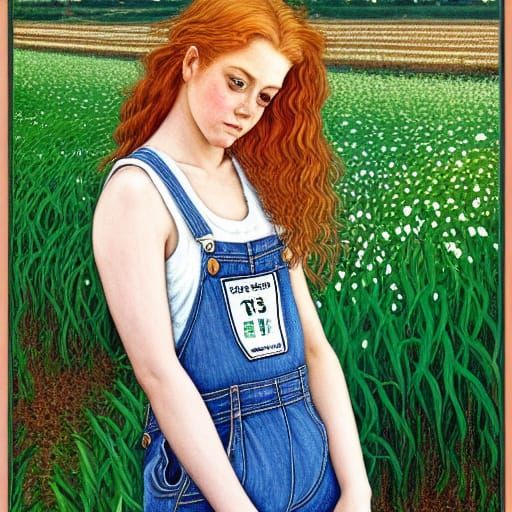 Ginger Farm Girl Portrait in Impressionistic Style