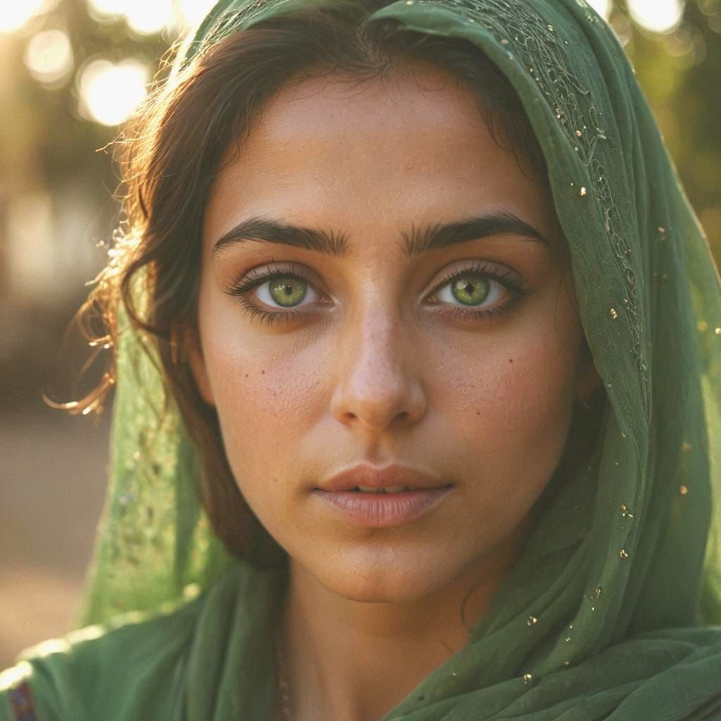 Arabic Woman with Green Eyes: Cinematic Portrait