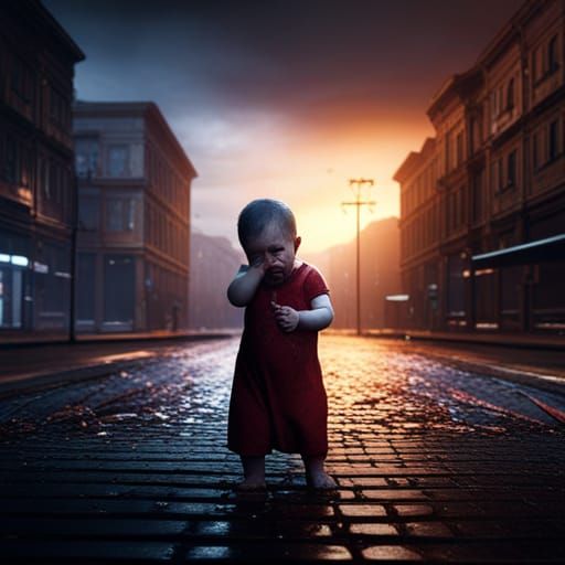 Baby Cries in Dark Street: Matte Painting