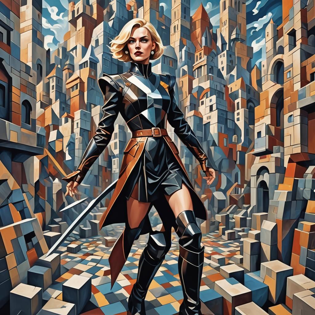 Giantess in Arthurian World: Cubist Geometric Art