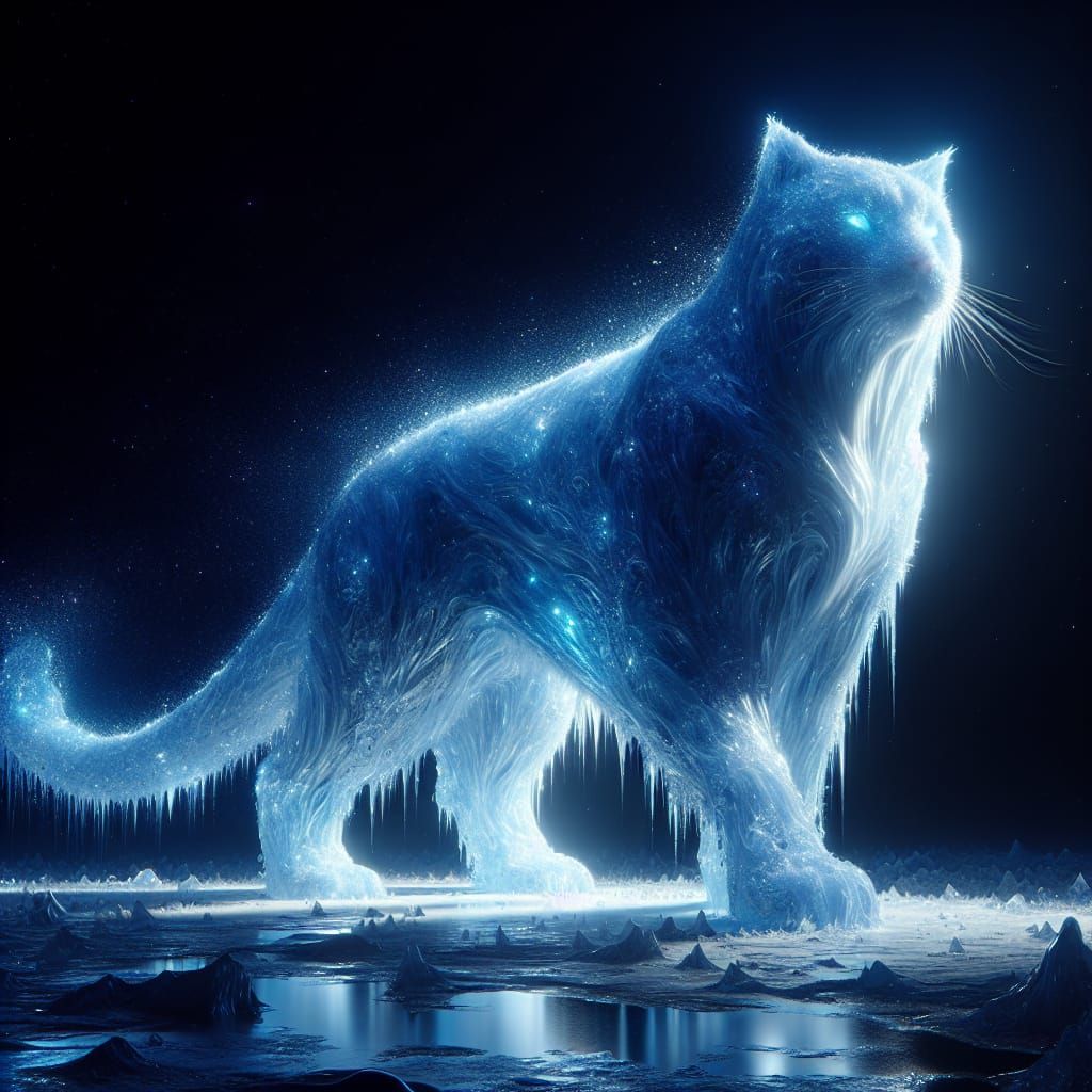Majestic Ice Cat in the Darkness