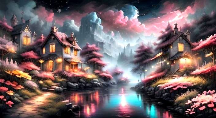 Dark Pink Flowers in Impasto Style