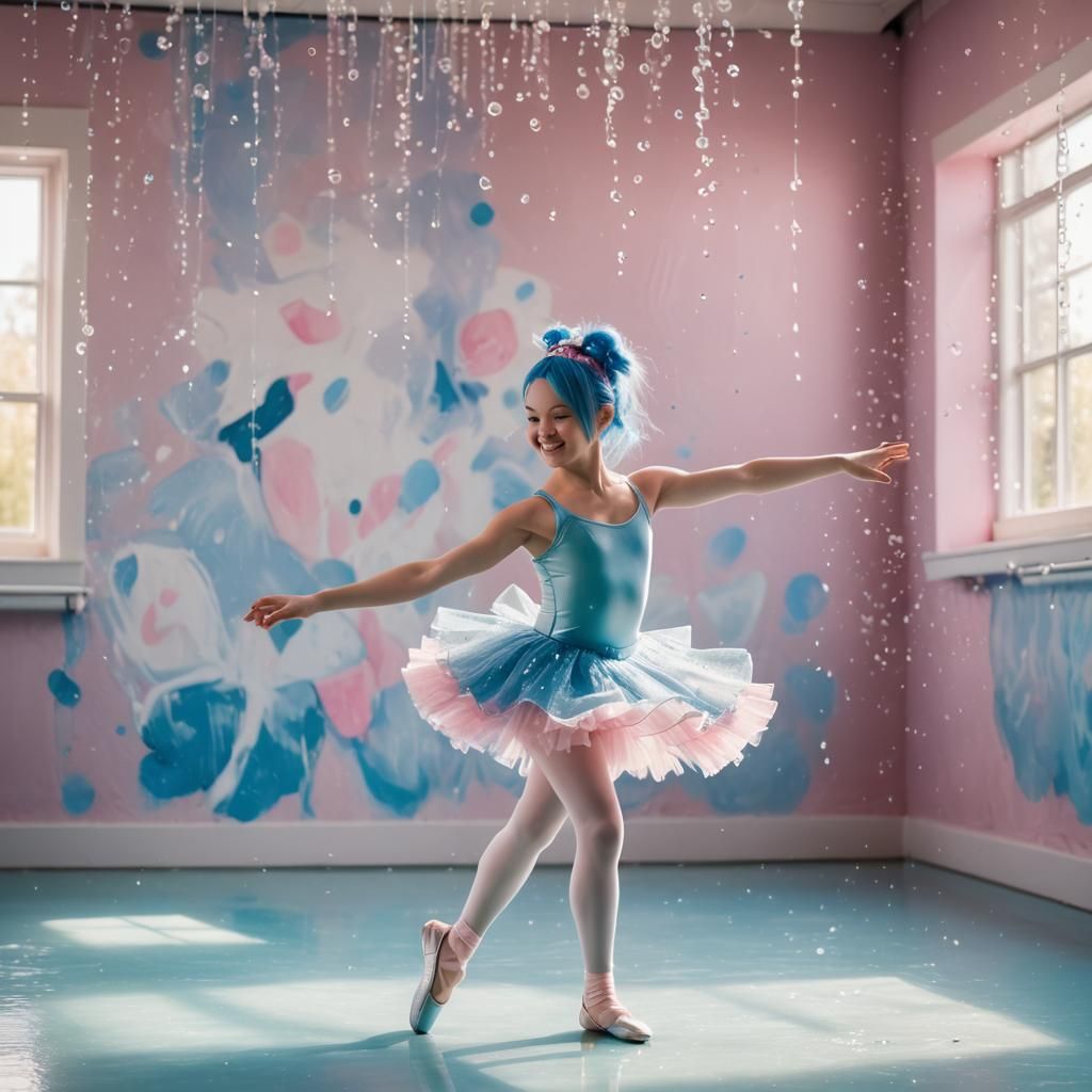 Joyful water ballerina twirls in the sunshine! Blue hair, pi...