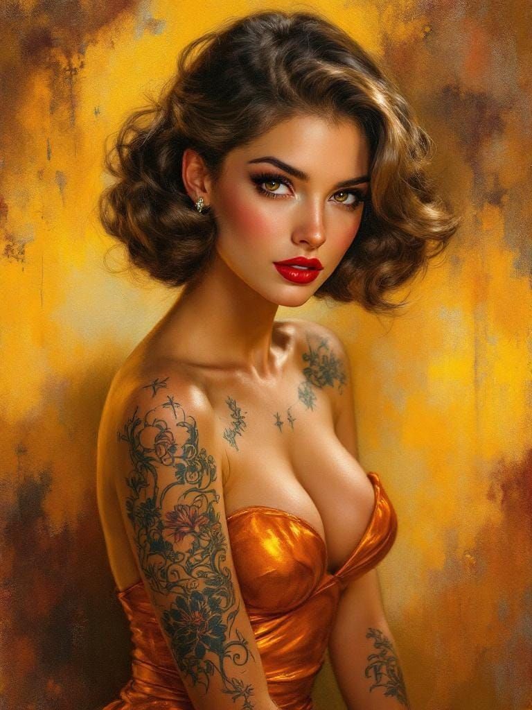 Tattooed Pin-Up in Impressionist Style