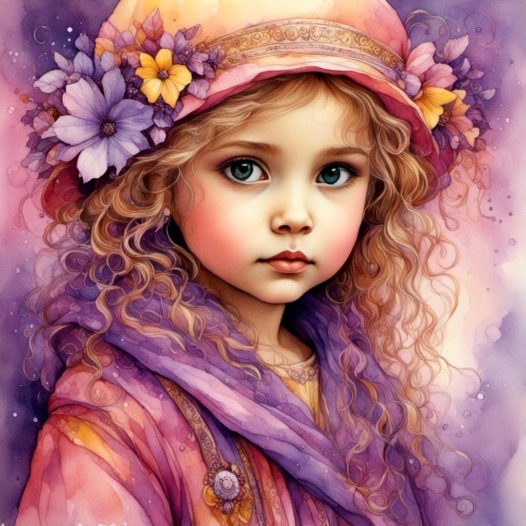Watercolor Portrait of a Beautiful Girl