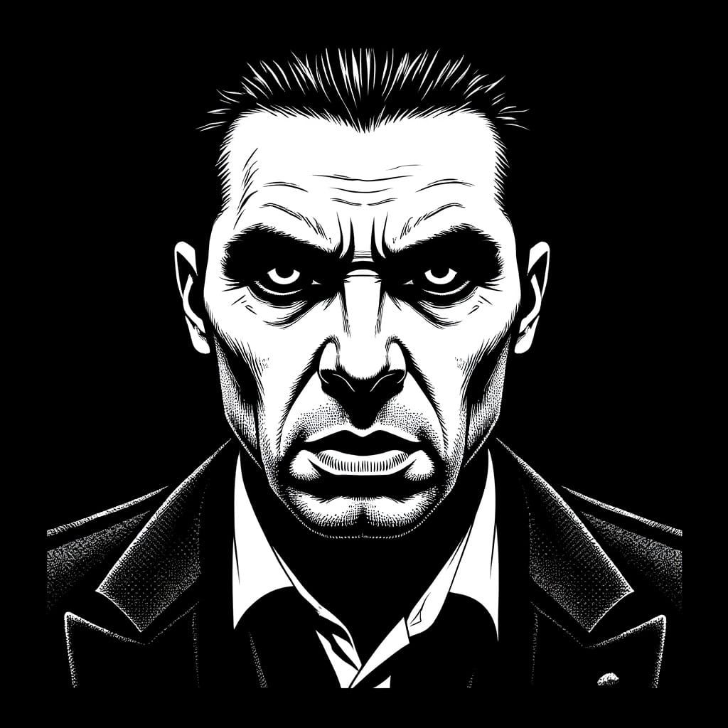 High-Contrast Portrait of a Stern Man in Black and White