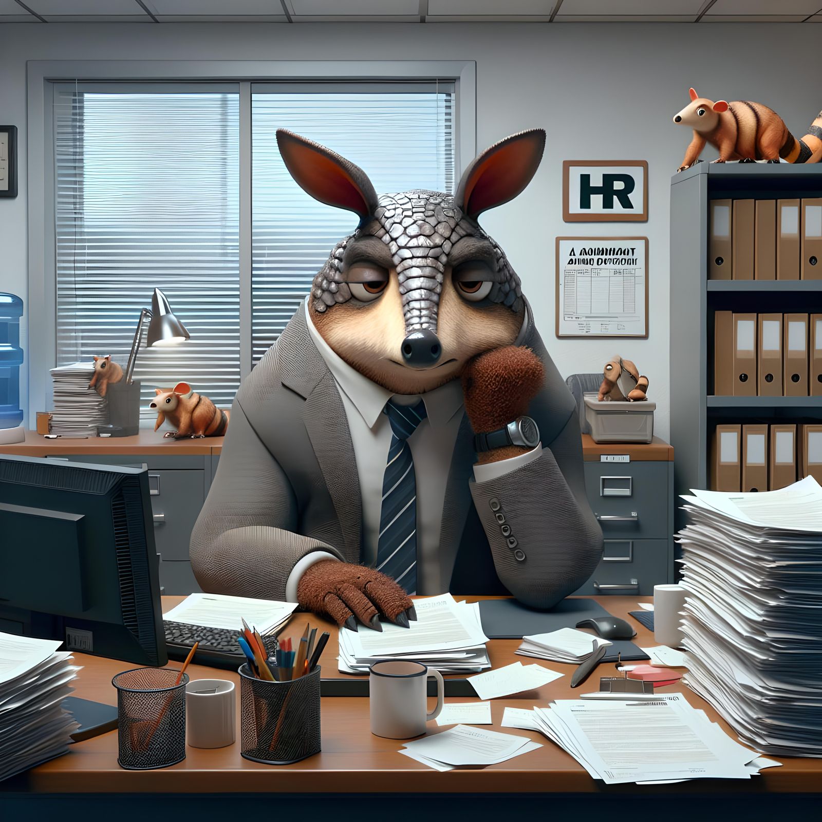 Armadillo in HR: A CGI Office Rendition