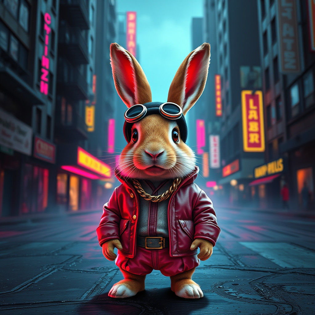 Cute Gangster Rabbit in Dystopian GTA Cityscape