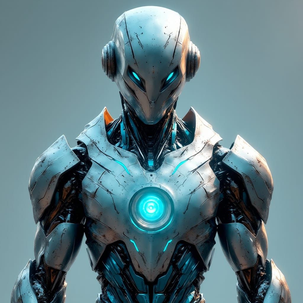 Titan Alloy Futuristic Robot Character in Silver and Blue Ar...