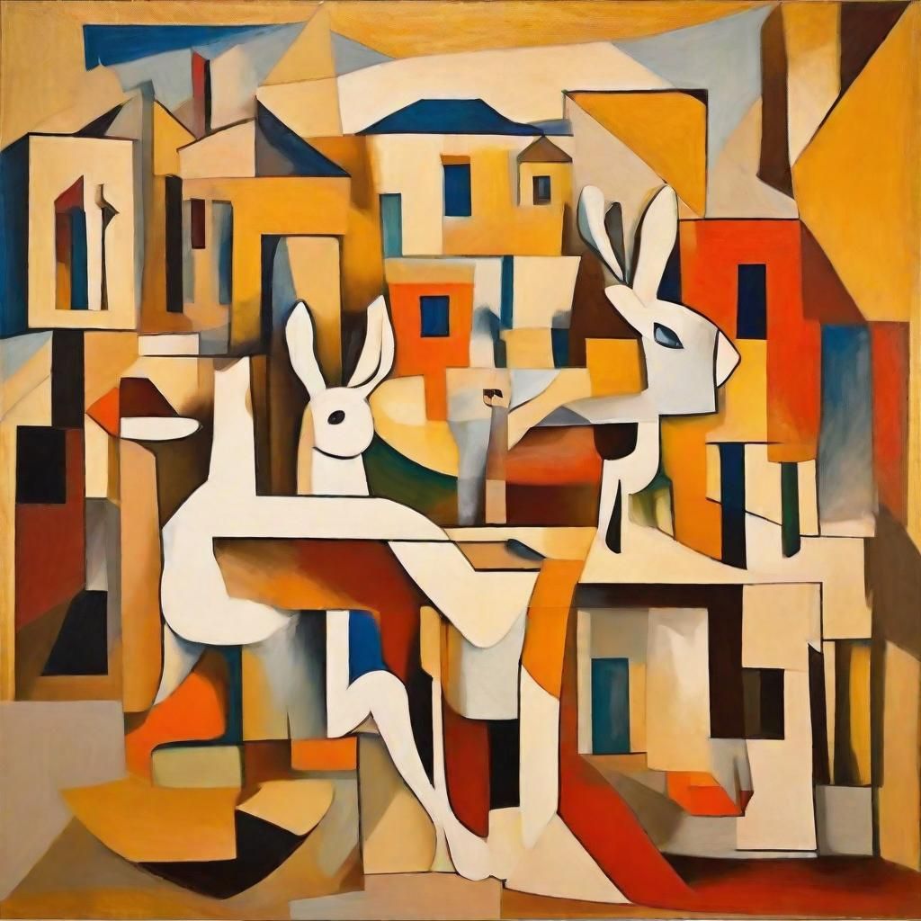 Cubist Rabbits Frolic: A Surrealist Furniture Dreamscape