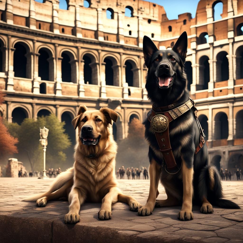 Labrador and German Shepherd at the Colosseum