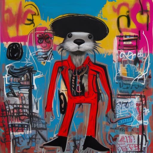 Otter Pirate in Basquiat-Inspired Swashbuckling Scene