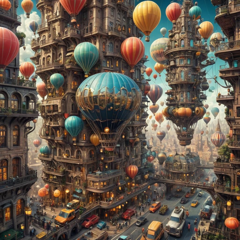 Teslapunk Arcology City with Dirigibles