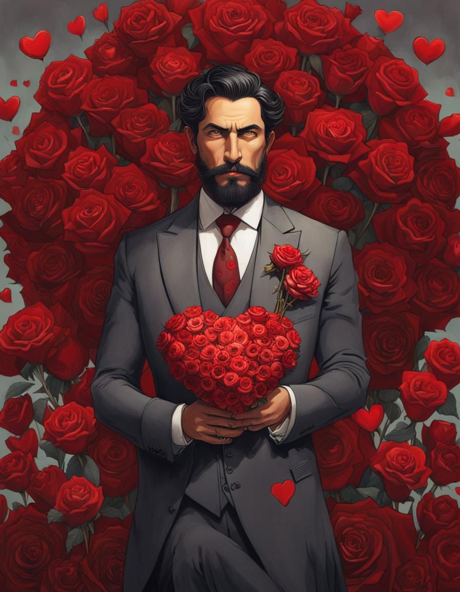 Middle Eastern Man with Roses in Fantasycore Style