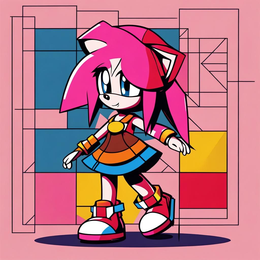 Amy Rose in Leather Skirt: Pop Art Digital Illustration