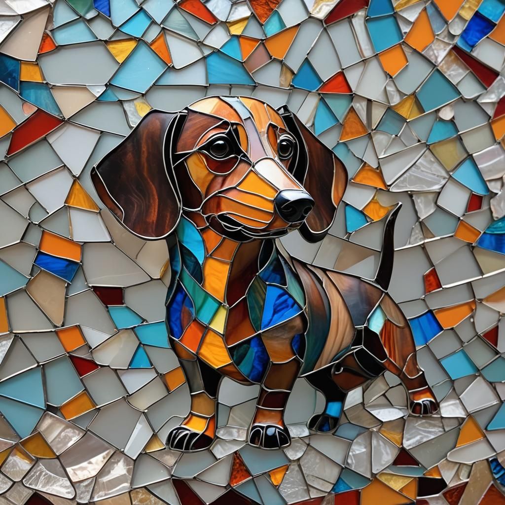 Cubist Stained Glass Dachshund Art