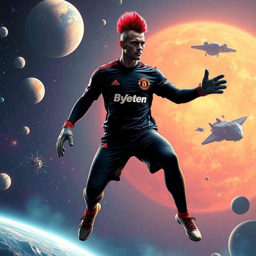 Futuristic Goalkeeper in Space: Syd Mead Inspired