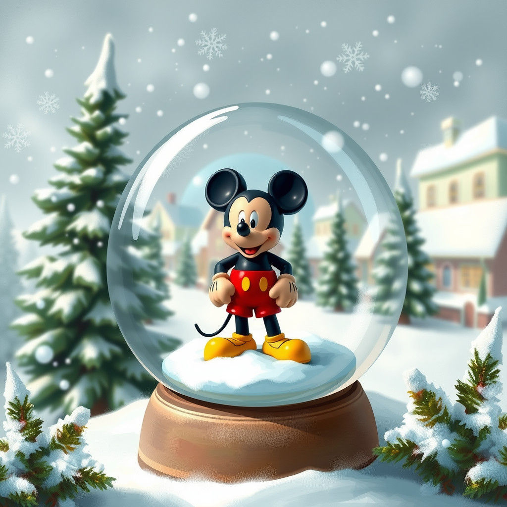 Mickey Mouse in a Whimsical Winter Wonderland Scene