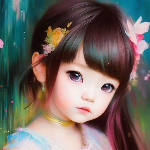 Cute Anime Baby Girl Portrait, Disney Splash Art