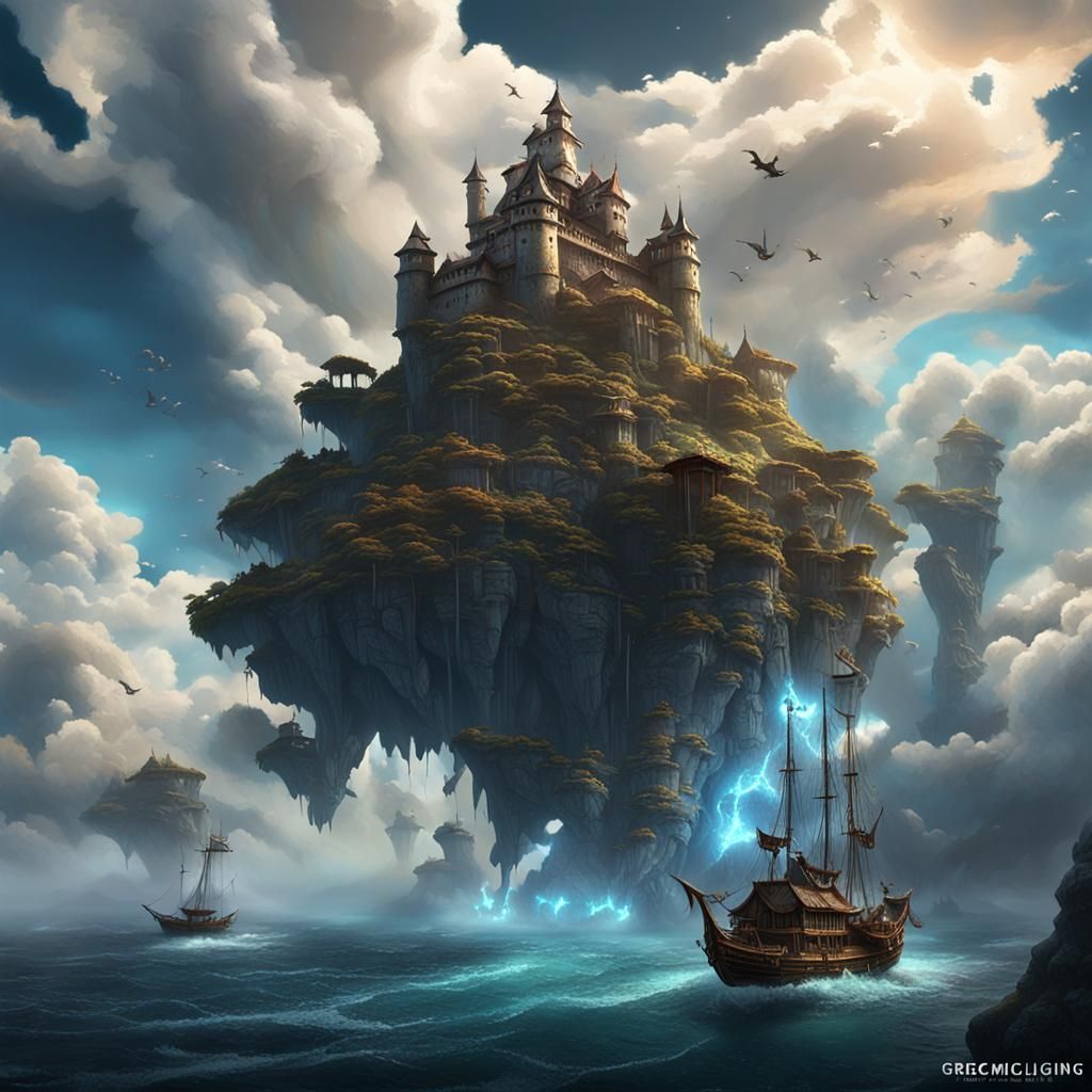 Epic Castle on Floating Island in the Sky