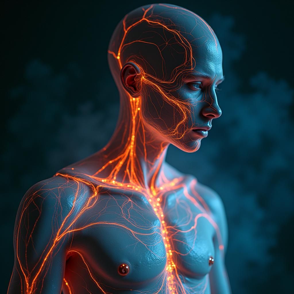 Luminescent Figure with Athletic Muscle Definition