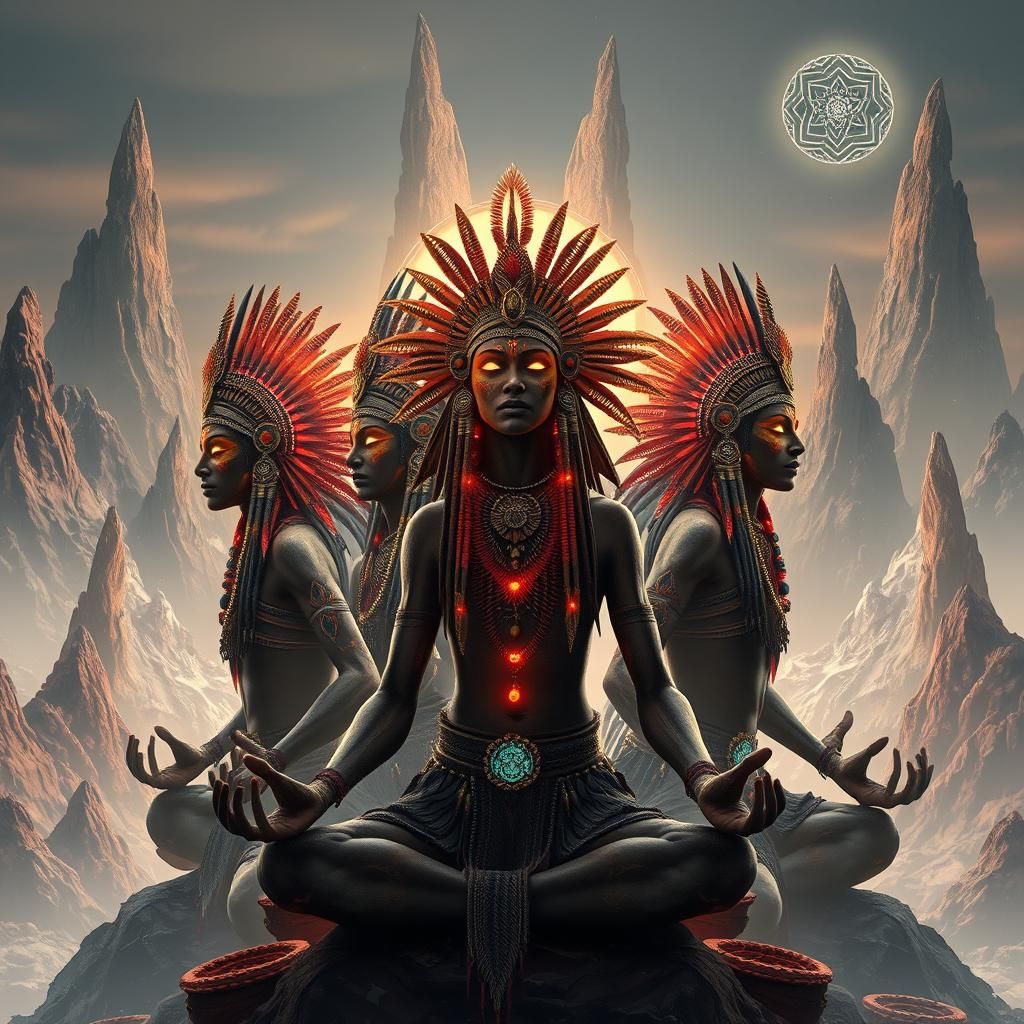 Glowing Tribal Figures in a Surreal Dreamscape