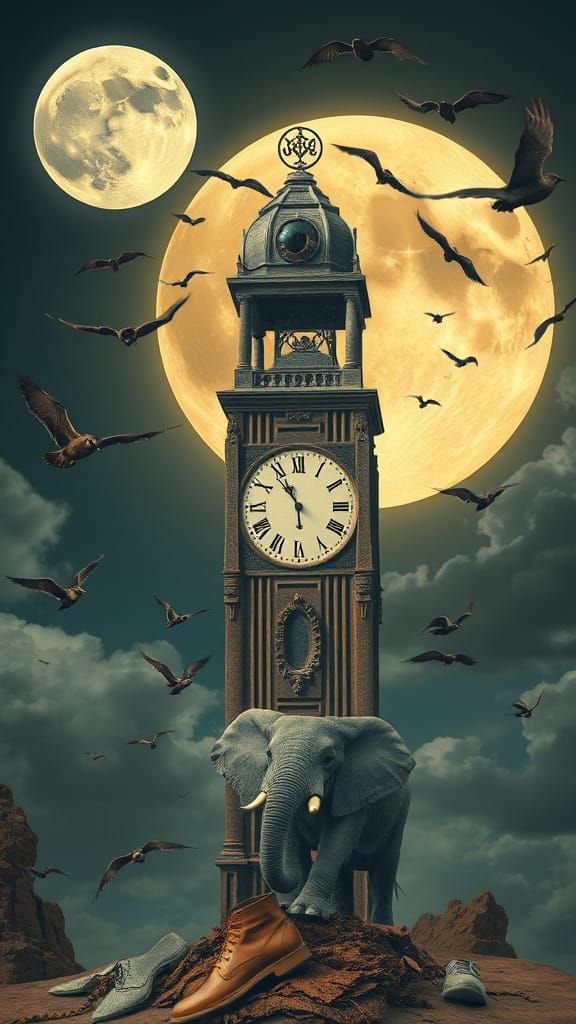 Melting Clock and Eyeball Surreal Art in Avant Garde Style