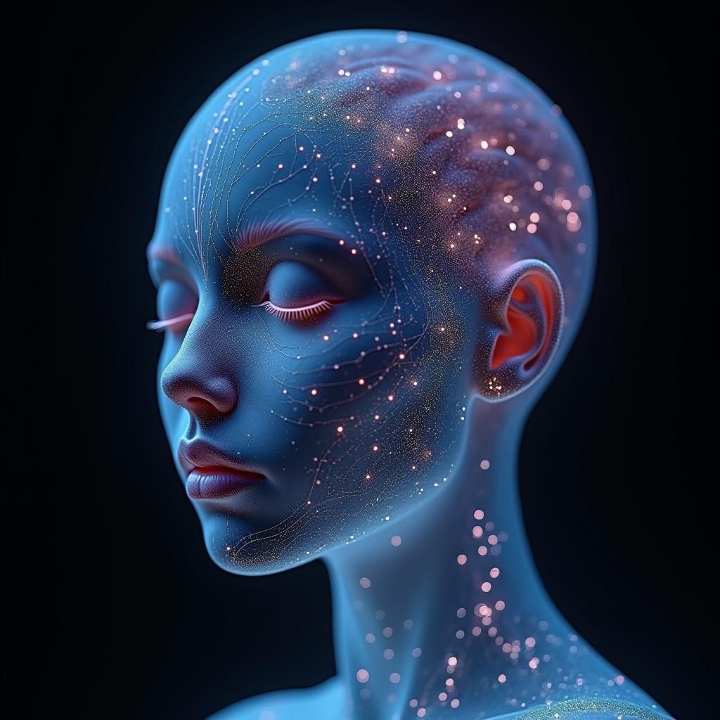 Luminous Cybernetic Face in Digital Art Style