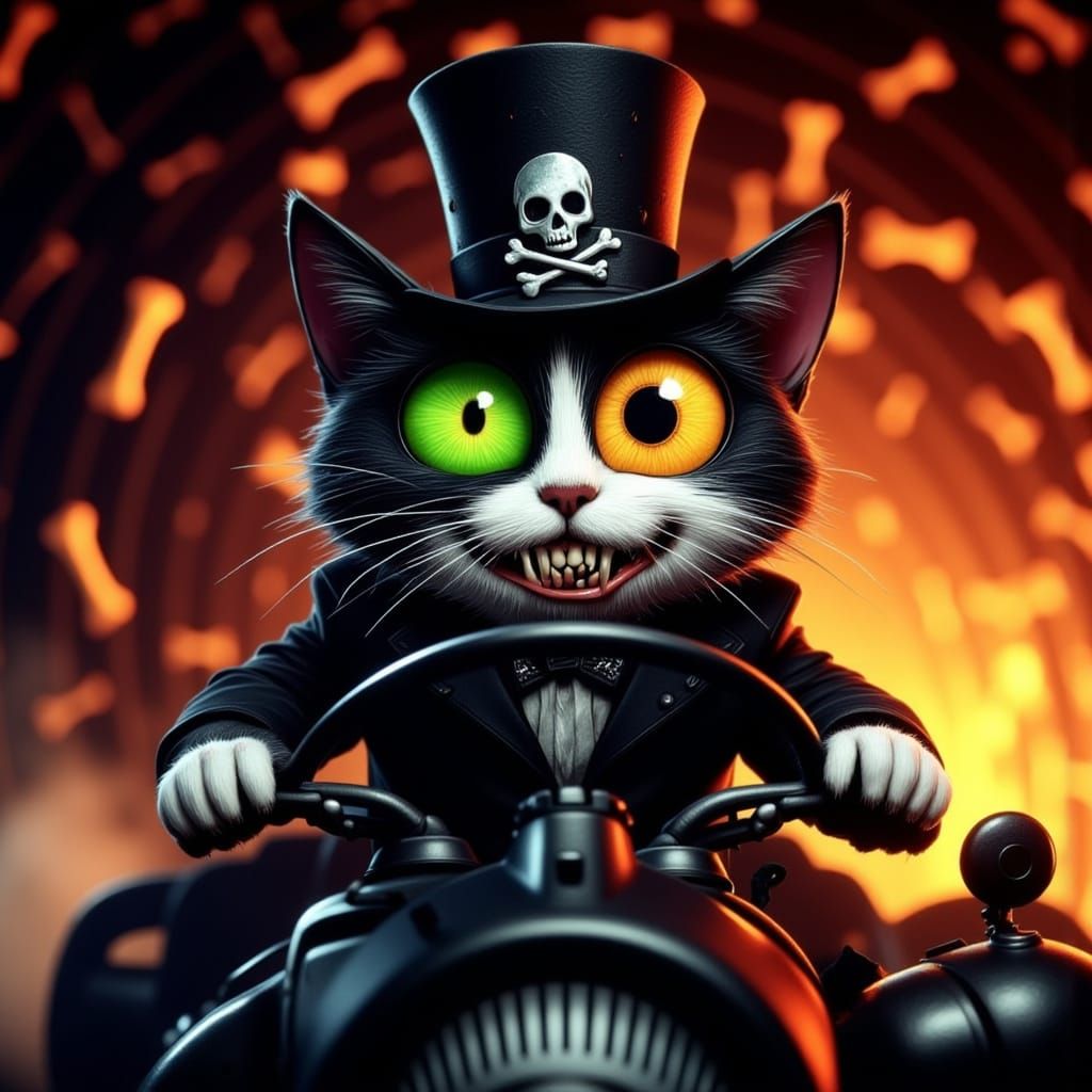 Mysterious Vampire Cat Rides Through Hellish Landscape