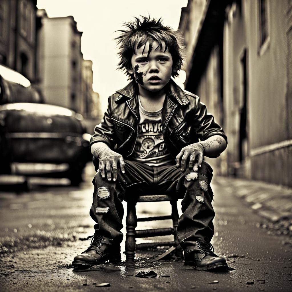 Gritty Portrait of a Defiant Child Singer