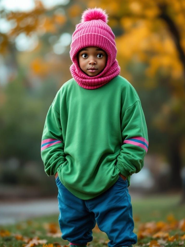 Dumb Donald from the Fat Albert series. Dumb Donald wears a pink knit-cap that covers his entire head.