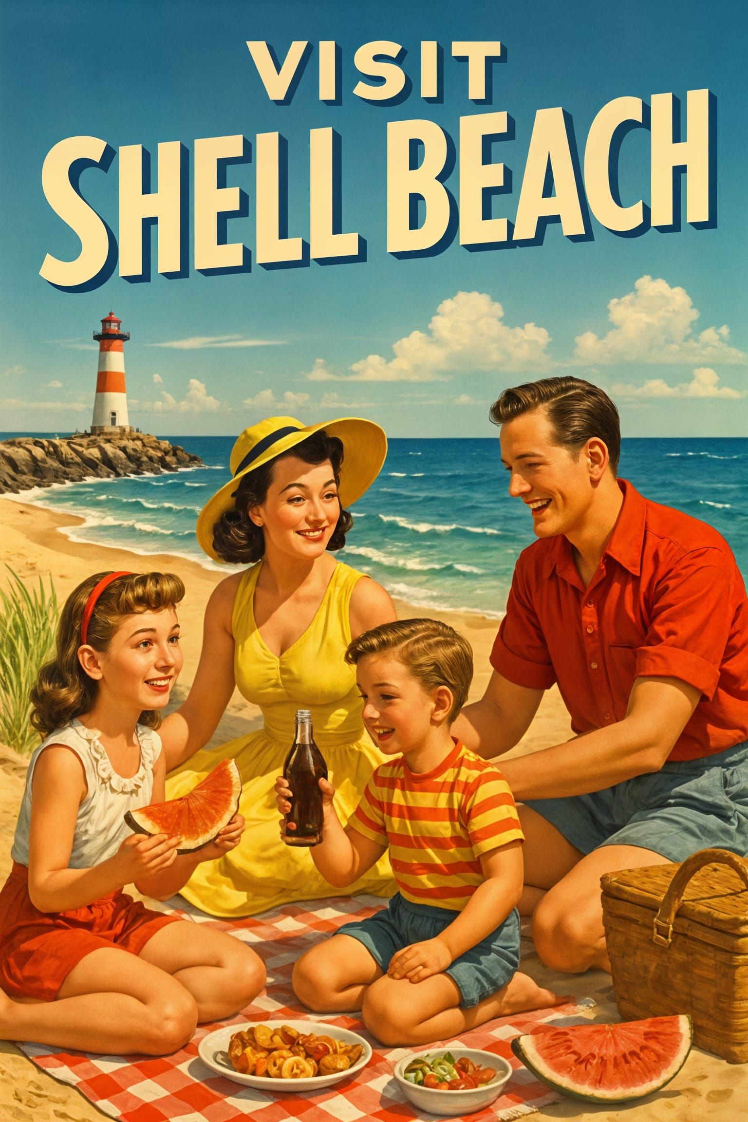 1950s Shell Beach tourism poster