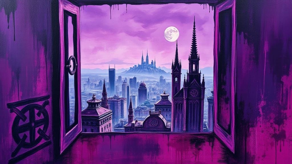 Purple Dreamscape in Impasto and Watercolor Style