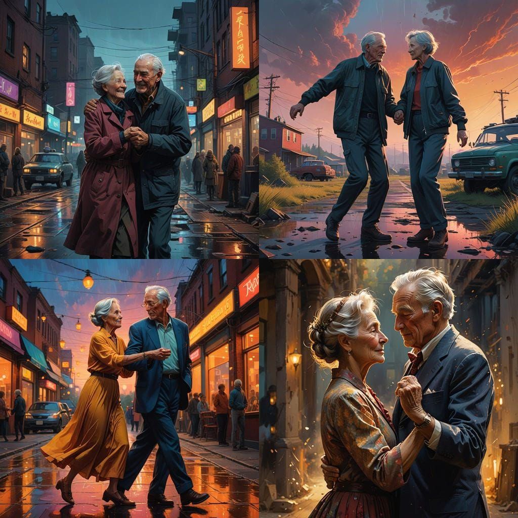 Elderly Couple Dancing in Vibrant Hyperrealism