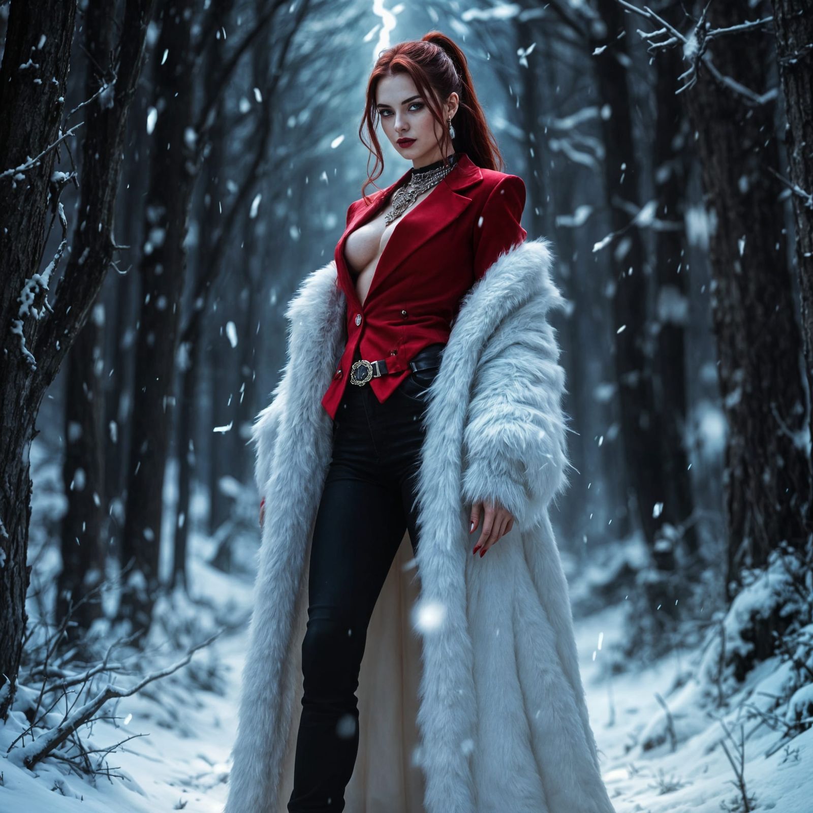 Vampire Portrait in a Lightning Snowfall