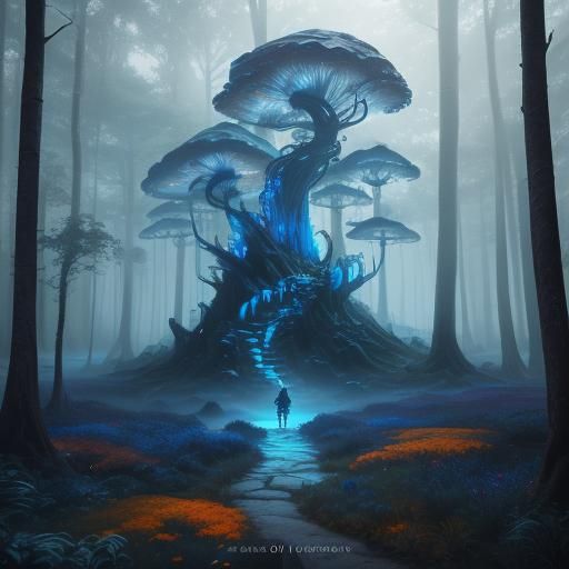 Dreamlike Fantasy Landscape with Mystical Forest