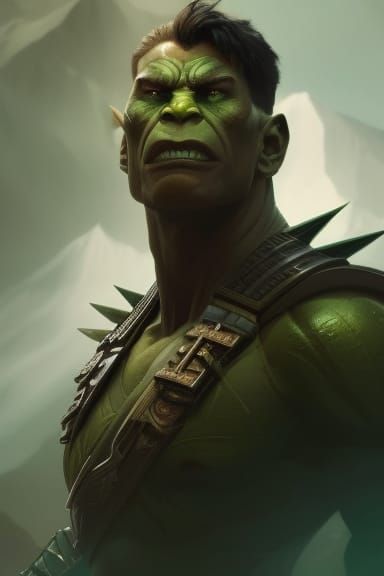 Orc Portrait with Sharp Teeth in Digital Art Style