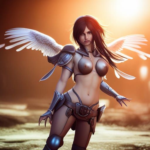 Cosplay Angel with Wings: Detailed Matte Painting