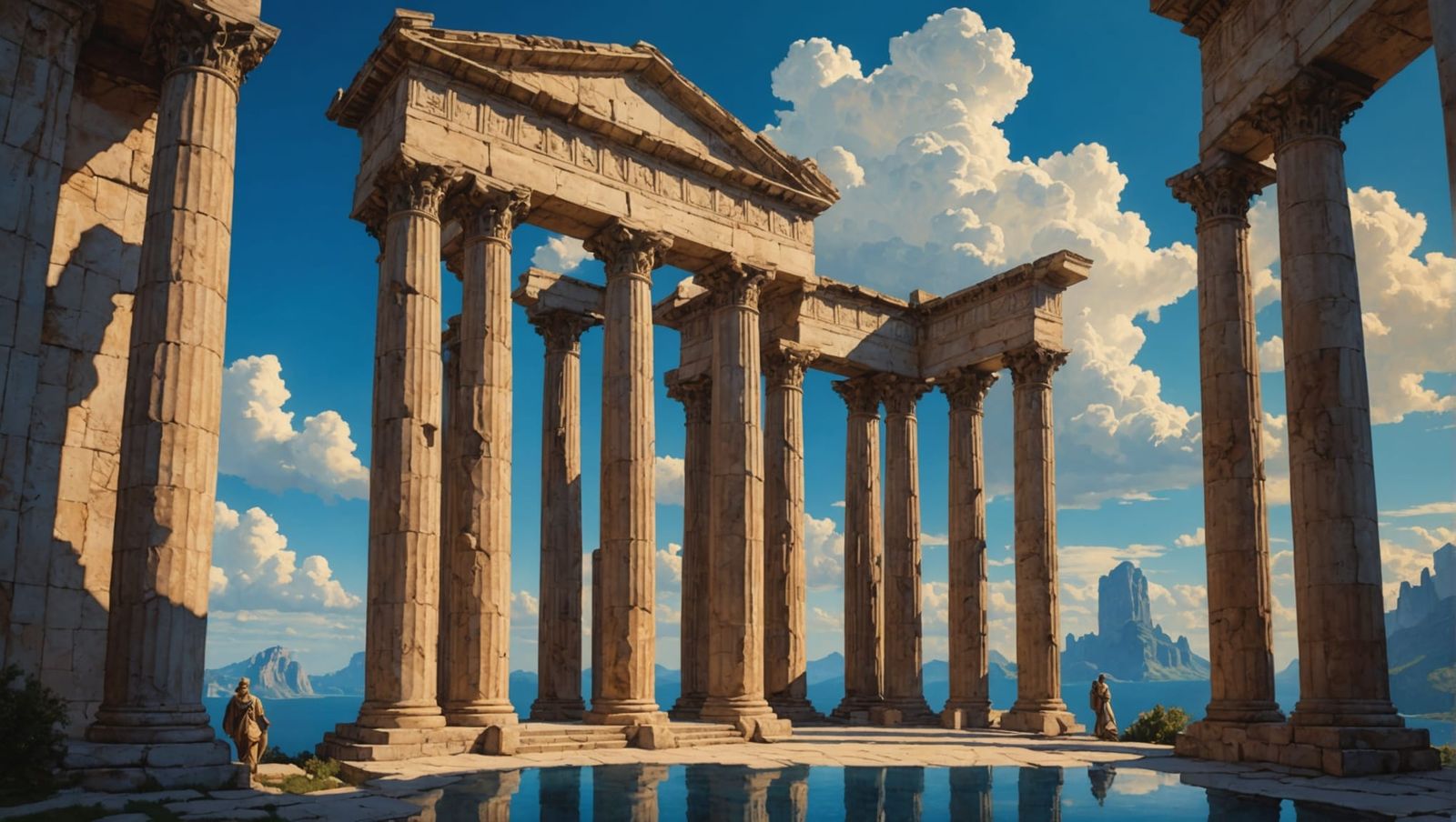 The Seven Fates Dancing: A Maxfield Parrish-Inspired Scene