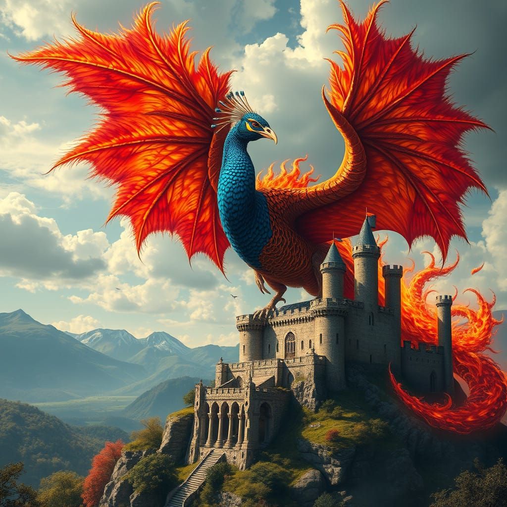Majestic Giant Dragon Soars Over Ancient Castle