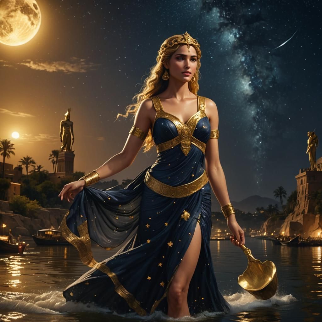 Aphrodite in Egyptian Setting, Hyperrealistic Fantasy Art